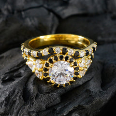 anello riyo in argento totale con placcatura in oro giallo, pietra di zaffiro blu a forma rotonda con montatura a punta, gioielli alla moda, anello per la festa della mamma