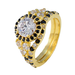 Anillo de plata total riyo con chapado en oro amarillo, piedra de zafiro azul, ajuste de punta redonda, joyería elegante, anillo para el día de la madre