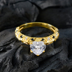anello vintage in argento riyo con placcatura in oro giallo con pietra di zaffiro blu a forma di cuore con montatura a punta, anello di gioielli di moda per l'anno nuovo