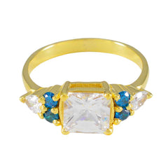 Riyo Schattige zilveren ring met geelgouden blauwe topaas CZ-steen vierkante vorm Prong Setting Sieraden Valentijnsdagring