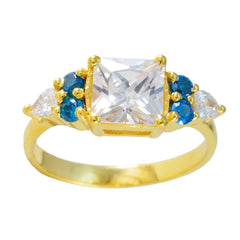 Riyo Schattige zilveren ring met geelgouden blauwe topaas CZ-steen vierkante vorm Prong Setting Sieraden Valentijnsdagring