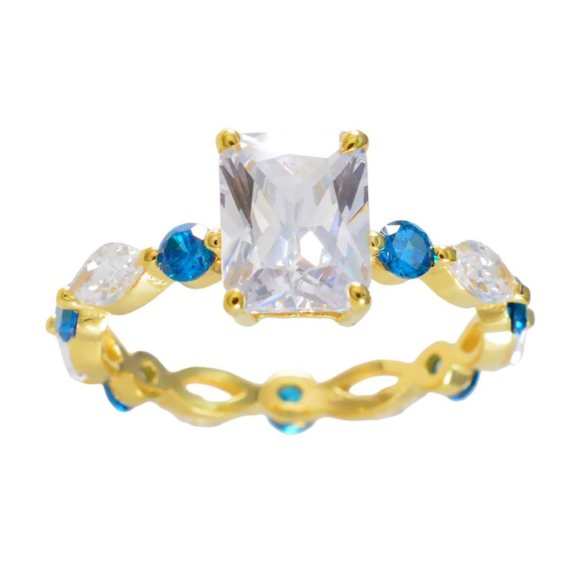 Антикварное серебряное кольцо riyo с покрытием из желтого золота, синий топаз, камень cz, восьмиугольная закрепка, старинное ювелирное изделие, обручальное кольцо