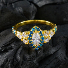 Привлекательное серебряное кольцо riyo с покрытием из желтого золота, синий топаз, камень cz, форма зубца, закрепка, свадебные украшения, юбилейное кольцо