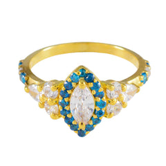 riyo bague en argent attrayante avec placage en or jaune topaze bleue cz pierre marquise forme griffe réglage bijoux de mariée bague d'anniversaire
