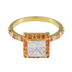 El mejor anillo de plata riyo con chapado en oro amarillo, piedra citrina cz, ajuste de punta cuadrada, joyería personalizada, anillo de Viernes Negro