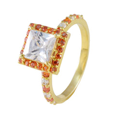 Riyo Best Silver Ring With Yellow Gold Plating Citrine CZ Stone square Shape Prong Setting Custom Jewelry Black Friday Ring