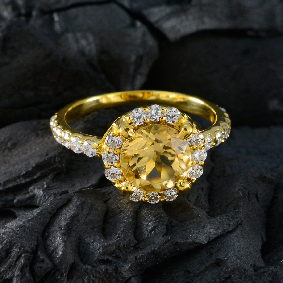Riyo Bulk Silver Ring With Yellow Gold Plating Citrine Stone Oval Shape Prong Setting Stylish Jewelry Christmas Ring