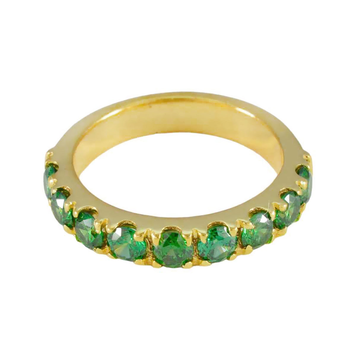 Riyo Charming Silver Ring With Yellow Gold Plating Emerald CZ Stone Round Shape Prong Setting Fashion Jewelry Cocktail Ring