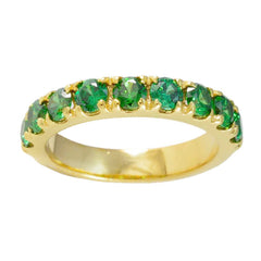 Riyo Charming Silver Ring With Yellow Gold Plating Emerald CZ Stone Round Shape Prong Setting Fashion Jewelry Cocktail Ring