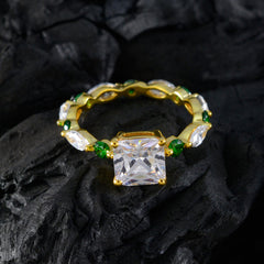 riyo choice silverring med gul guldplätering smaragd cz sten fyrkantig form utstickande design smycken påskring