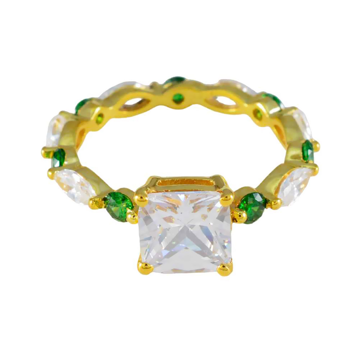 Серебряное кольцо riyo choice с покрытием из желтого золота, изумрудный камень cz, квадратная форма, закрепка, дизайнерские украшения, пасхальное кольцо