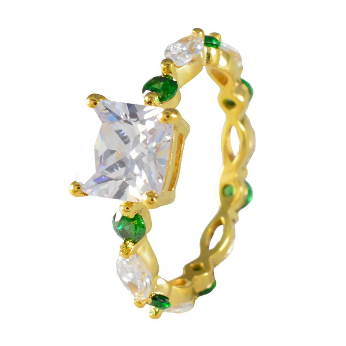 riyo choice silverring med gul guldplätering smaragd cz sten fyrkantig form utstickande design smycken påskring