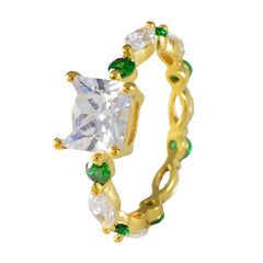 Riyo Choice Silver Ring With Yellow Gold Plating Emerald CZ Stone square Shape Prong Setting Designer Jewelry Easter Ring