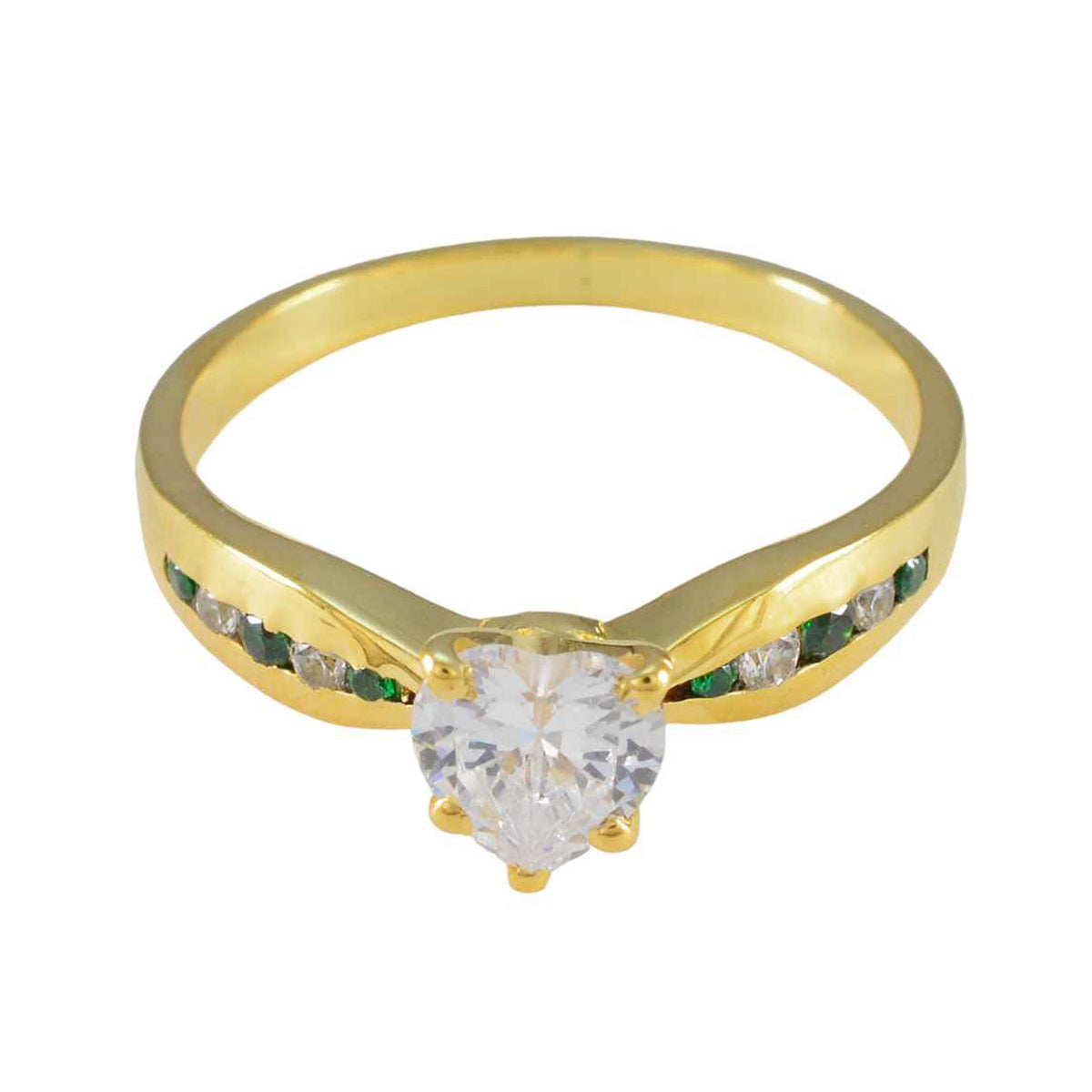 Anillo de plata clásico riyo con chapado en oro amarillo, anillo de compromiso de joyería con forma de corazón de piedra cz esmeralda