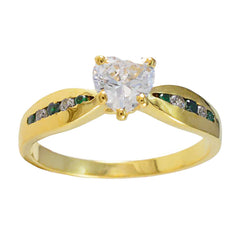 Riyo Classical Silver Ring With Yellow Gold Plating Emerald CZ Stone Heart Shape Prong Setting  Jewelry Engagement Ring