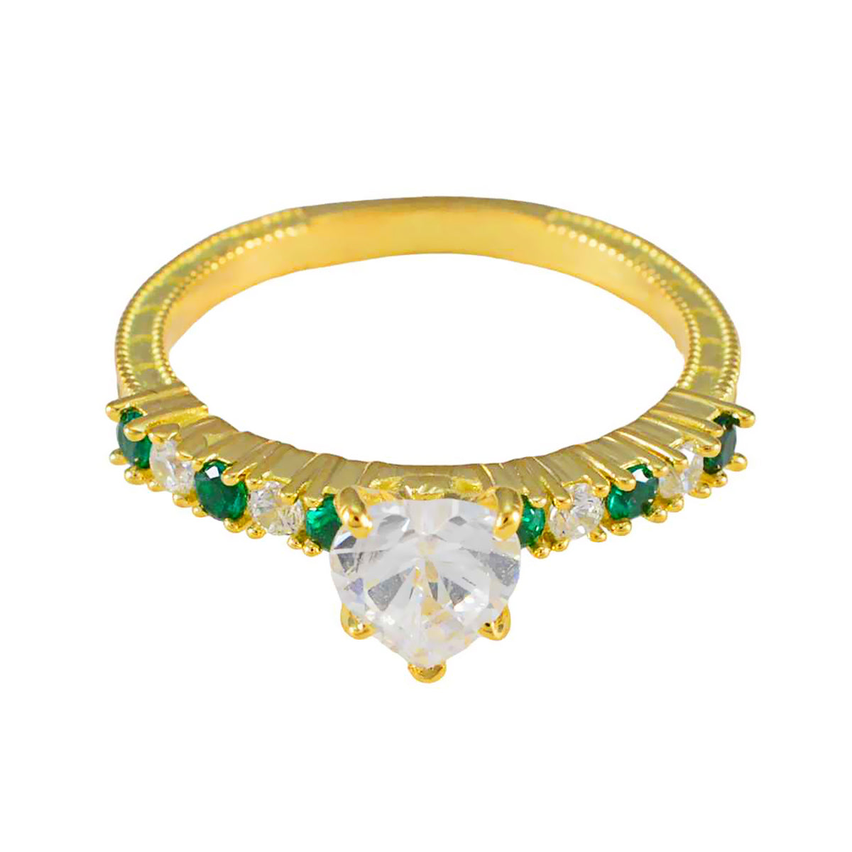 riyo komplett silverring med gult guldplätering smaragd cz sten hjärtform uttagsinställning antika smycken fars dag ring