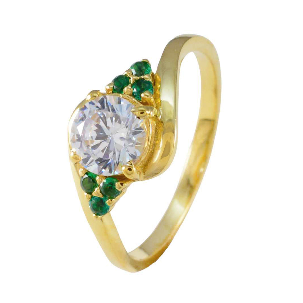 anello riyo personalizzato in argento con placcatura in oro giallo smeraldo cz pietra a forma rotonda con montatura a punta anello di laurea per gioielli da sposa