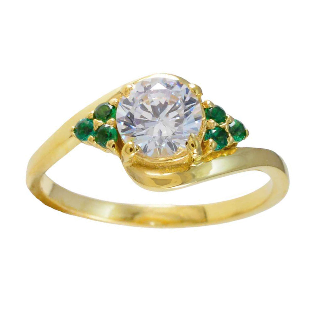 Riyo – bague en argent personnalisée avec placage en or jaune, pierre cz émeraude, forme ronde, réglage de griffes, bijoux de mariée, bague de remise de diplôme