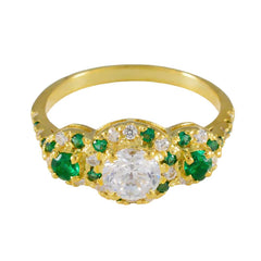 Riyo Dazzling Silver Ring With Yellow Gold Plating Emerald CZ Stone Round Shape Prong Setting Handamde Jewelry Halloween Ring