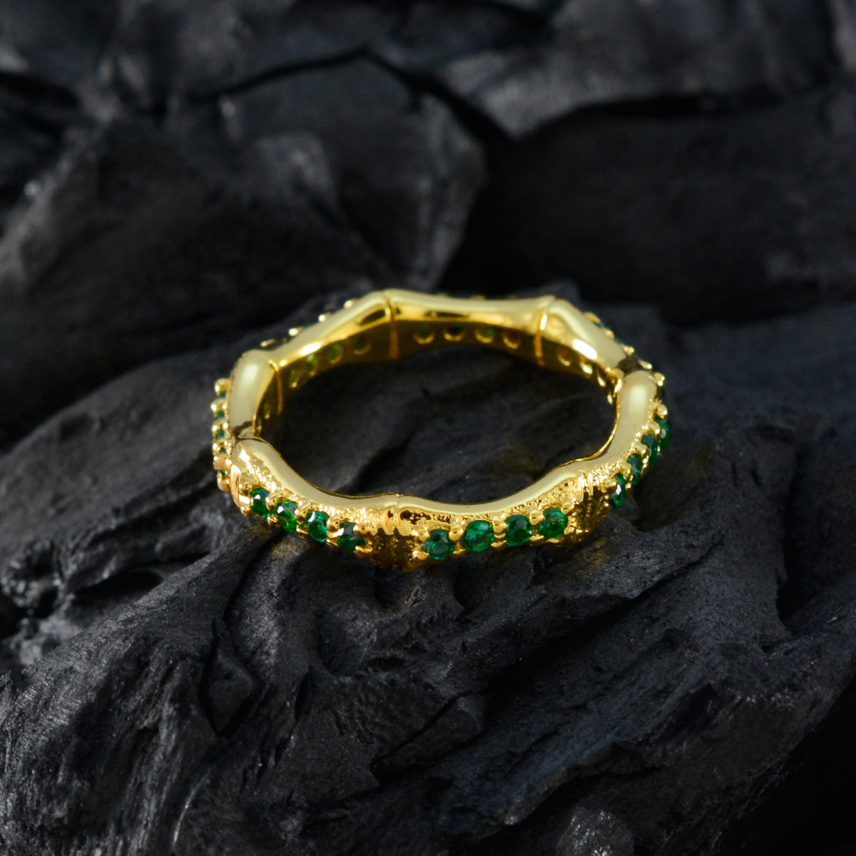 Riyo Designer Zilveren Ring met Geel Goud Plating Smaragd CZ Steen Ronde Vorm Prong Setting Aangepaste Sieraden Moederdag Ring