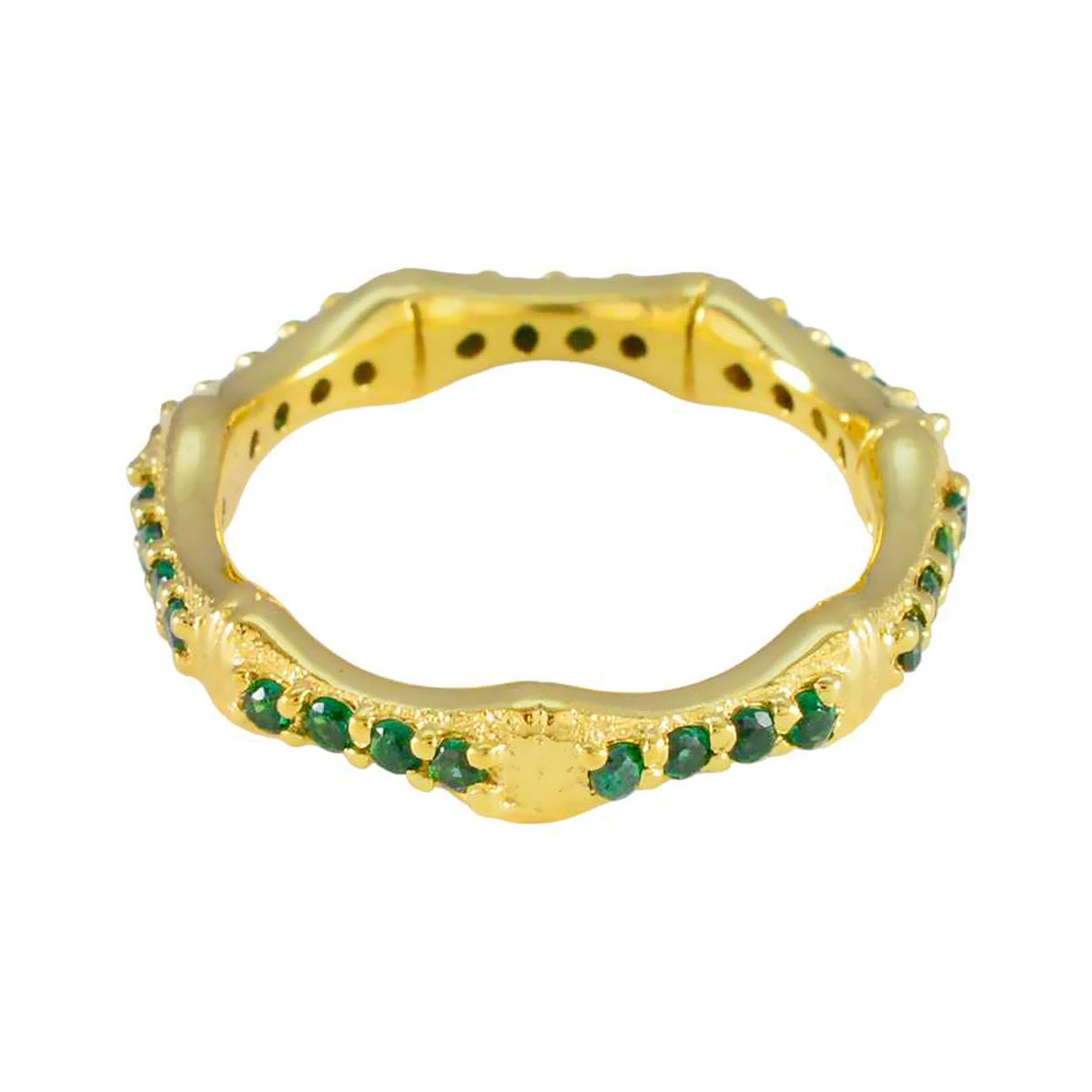 Anillo de plata de diseñador riyo con chapado en oro amarillo, piedra de circonia cúbica esmeralda, ajuste de punta redonda, joyería personalizada, anillo para el día de la madre
