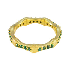 Riyo Designer Silver Ring With Yellow Gold Plating Emerald CZ Stone Round Shape Prong Setting Custom Jewelry Mothers Day Ring