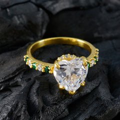 Riyo Desirable Silver Ring With Yellow Gold Plating Emerald CZ Stone Heart Shape Prong Setting Stylish Jewelry New Year Ring