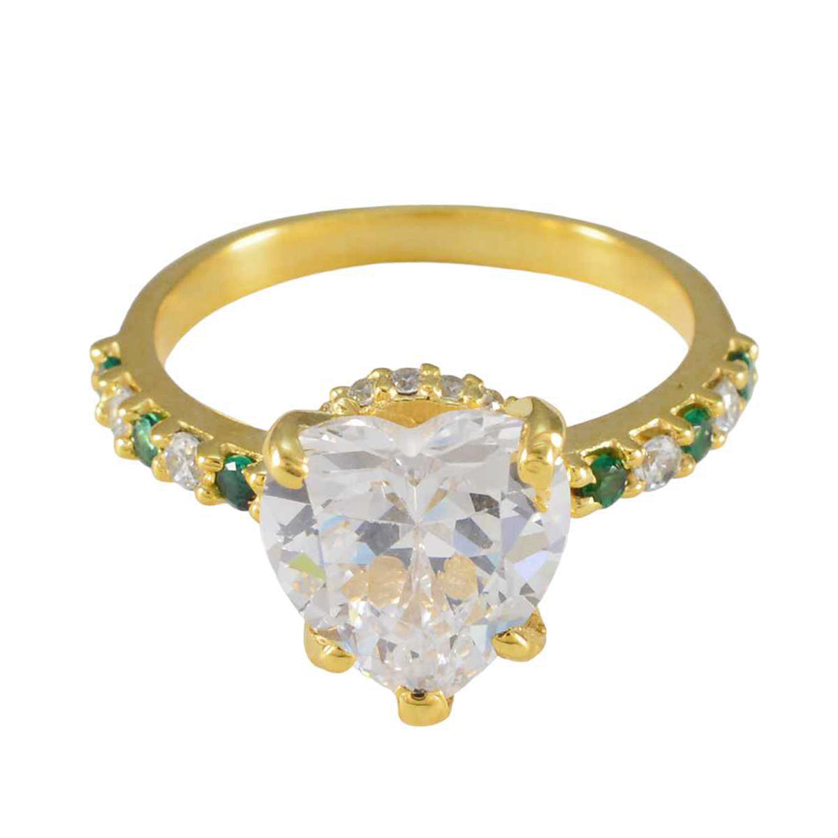riyo desiderabile anello in argento con placcatura in oro giallo smeraldo cz pietra a forma di cuore con montatura alla moda anello per capodanno