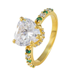 riyo önskvärd silverring med gul guldplätering smaragd cz sten hjärta form uttagsinställning snygga smycken nyårsring