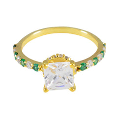 Riyo Elegant Silver Ring With Yellow Gold Plating Emerald CZ Stone square Shape Prong Setting Fashion Jewelry Thanksgiving Ring