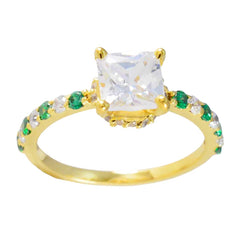 Riyo Elegant Silver Ring With Yellow Gold Plating Emerald CZ Stone square Shape Prong Setting Fashion Jewelry Thanksgiving Ring