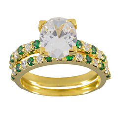 Riyo excelente anillo de plata con chapado en oro amarillo esmeralda cz piedra forma ovalada ajuste de punta joyería de diseñador anillo del día de San Valentín