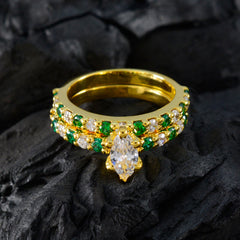 Excelente anillo de plata riyo con chapado en oro amarillo, esmeralda, piedra cz, forma de marquesa, ajuste de punta, joyería, anillo de boda