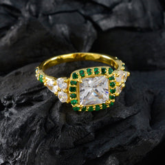 Riyo Exporter Silver Ring With Yellow Gold Plating Emerald CZ Stone square Shape Prong Setting Antique Jewelry Anniversary Ring