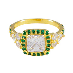 Riyo Exporteur Zilveren Ring Met Geel Goud Plating Smaragd CZ Steen Vierkante Vorm Prong Setting Antieke Sieraden Verjaardag Ring