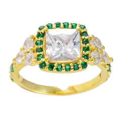 riyo esportatore anello in argento con placcatura in oro giallo smeraldo cz pietra di forma quadrata con montatura a punta anello di anniversario di gioielli antichi