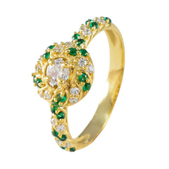Riyo Extensive Silver Ring With Yellow Gold Plating Emerald CZ Stone Round Shape Prong Setting Bridal Jewelry Birthday Ring