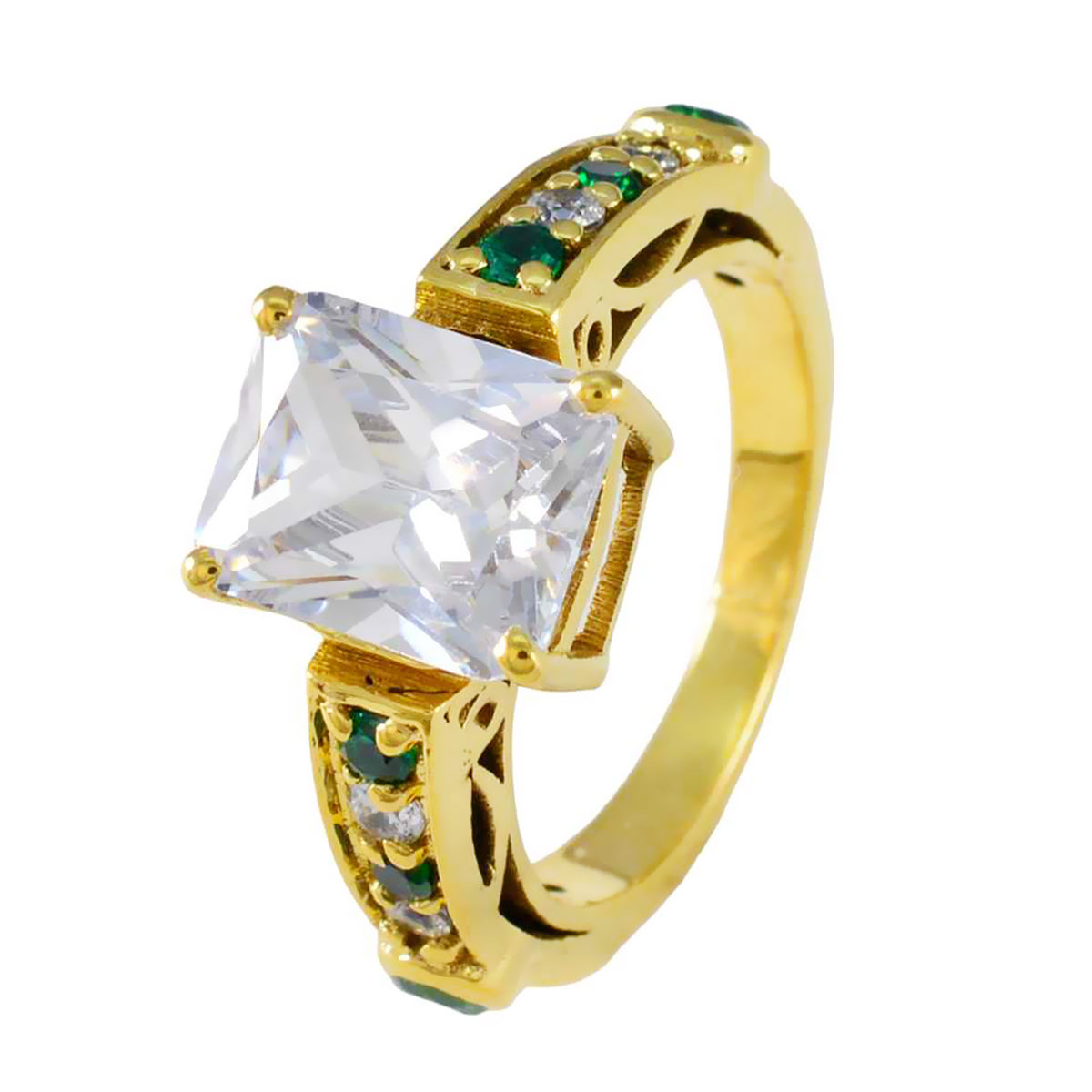 riyo ursnygg silverring med gul guldplätering smaragd cz sten oktagon form stift inställning anpassade smycken julring