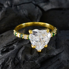 riyo i bulk silverring med gul guldplätering smaragd cz sten hjärta form utsprång stil snygg smycke cocktailring