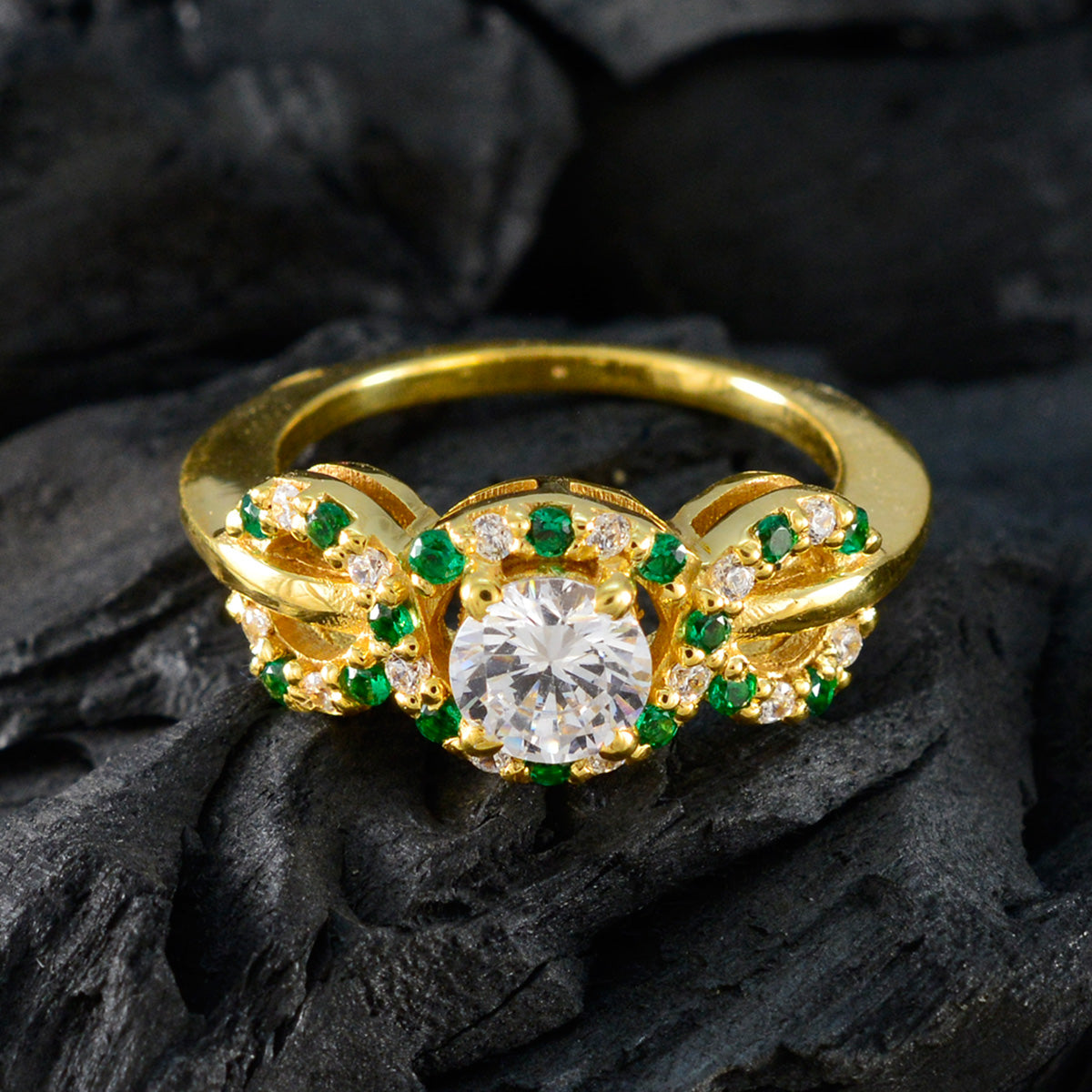 anello riyo in argento indiano con placcatura in oro giallo smeraldo cz pietra a forma rotonda con montatura a punta gioielli anello per la festa del papà
