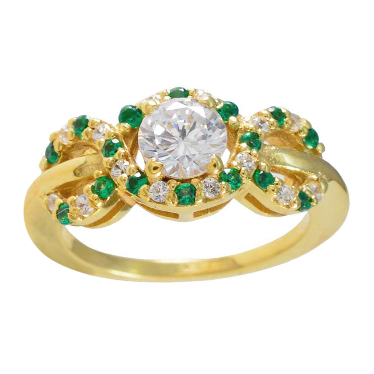 Riyo Indiase zilveren ring met geelgouden smaragdgroene CZ-steen ronde vorm Prong-instelling Sieraden Vaderdagring