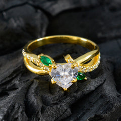 Riyo Jaipur zilveren ring met geelgouden smaragdgroene CZ steen hartvorm Prong setting antieke sieraden afstudeerring