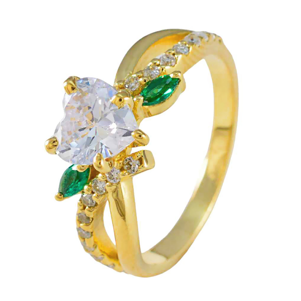 anello in argento riyo jaipur con placcatura in oro giallo smeraldo cz pietra a forma di cuore con montatura a punta anello di laurea di gioielli antichi