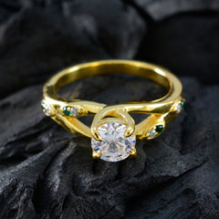 Riyo Jewelry Silver Ring With Yellow Gold Plating Emerald CZ Stone Round Shape Prong Setting Bridal Jewelry Halloween Ring