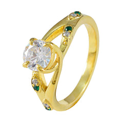 Riyo Jewelry Silberring mit gelber Vergoldung, Smaragd-CZ-Stein, runde Form, Krappenfassung, Brautschmuck, Halloween-Ring
