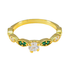 Riyo Large-Scale Silver Ring With Yellow Gold Plating Emerald CZ Stone Round Shape Prong Setting Handamde Jewelry Mothers Day Ring