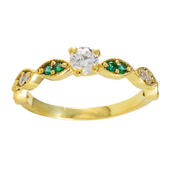 Riyo Large-Scale Silver Ring With Yellow Gold Plating Emerald CZ Stone Round Shape Prong Setting Handamde Jewelry Mothers Day Ring