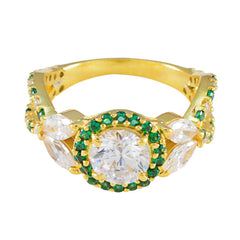 Симпатичное серебряное кольцо riyo с покрытием из желтого золота, изумрудный камень cz, круглая форма, установка зубца, ювелирное изделие на заказ, новогоднее кольцо