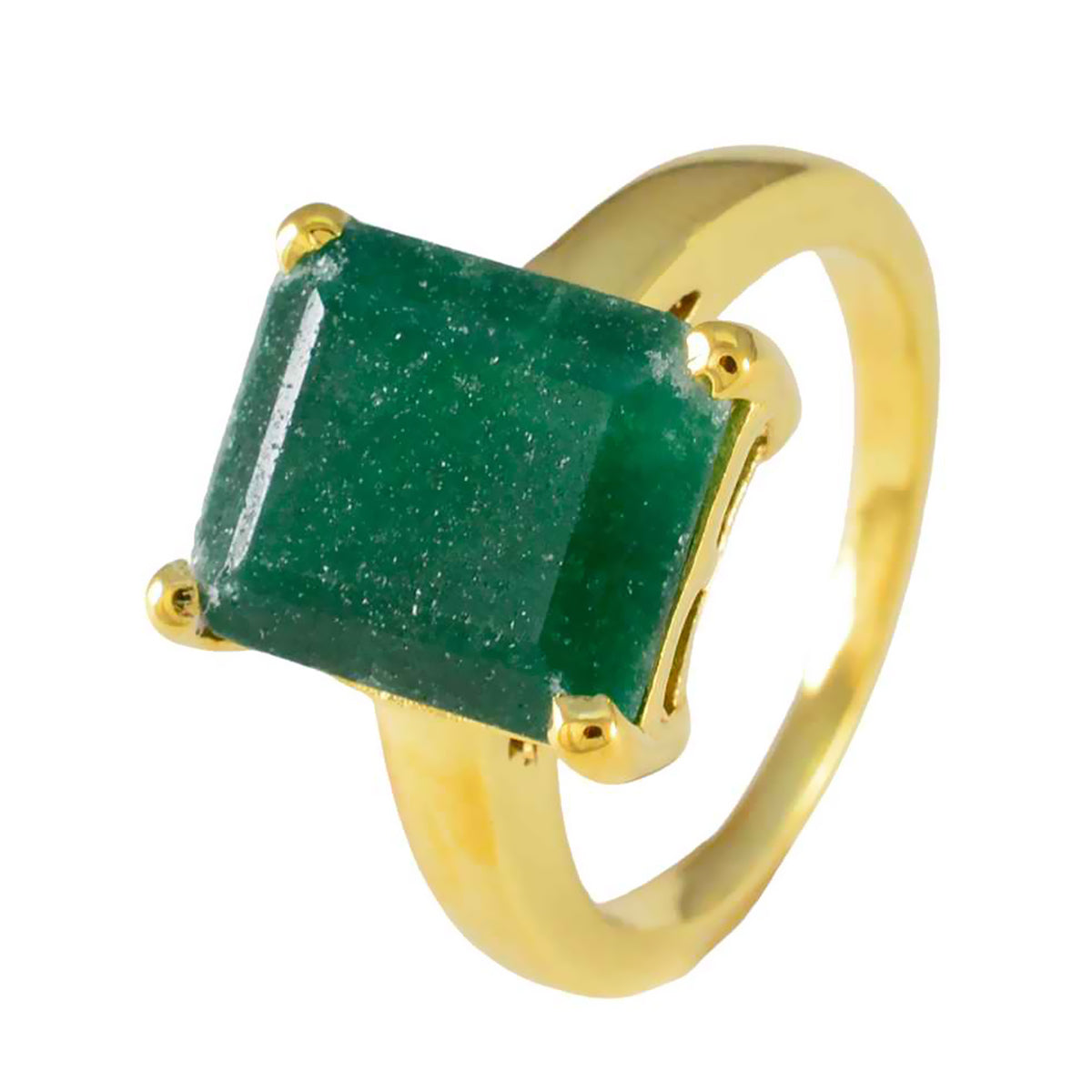 Riyo Mature Silver Ring With Yellow Gold Plating Indian Emerald Stone Octagon Shape Prong Setting Fashion Jewelry Valentines Day Ring