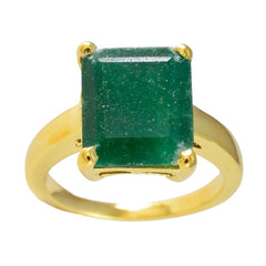 Riyo Mature Silver Ring With Yellow Gold Plating Indian Emerald Stone Octagon Shape Prong Setting Fashion Jewelry Valentines Day Ring